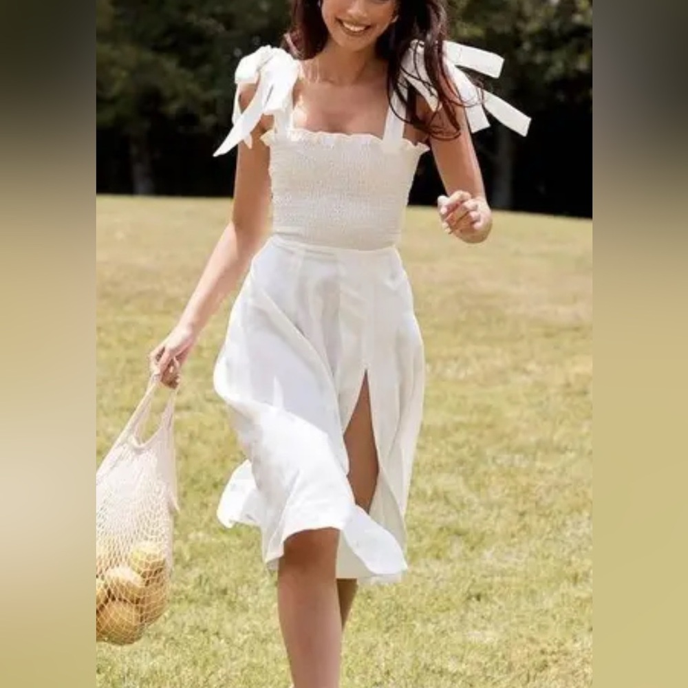 House of CB “Carmella” White Shirred Midi Dress, Size XS |1300